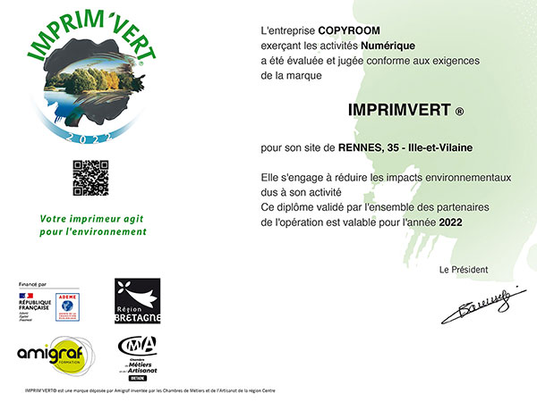 La certification Imprim'Vert 2022 de Copyroom...