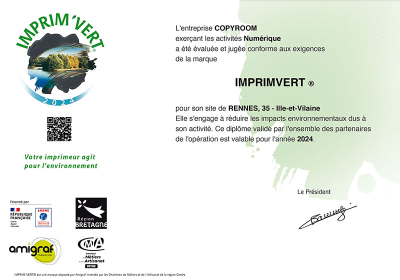 La certification Imprim'Vert 2024 de Copyroom...