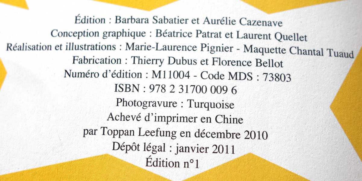 Exemple de mentions obligatoires sur un livre imprimé...