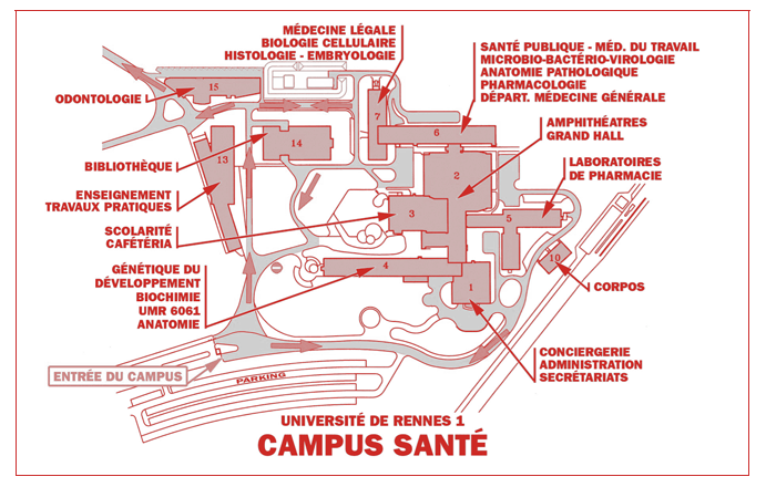 Plan du Campus Santé / Médecine de Rennes I Villejean